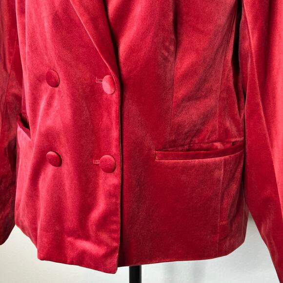 LC Lauren Conrad Women's Velvet Double Breasted Notch Collar Blazer Red Large - Picture 8 of 9